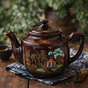 Small Vintage Redware Japanese Brown Ceramic Teapot